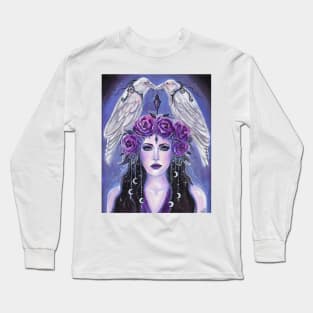 Goddess with white ravens by Renee Lavoie Long Sleeve T-Shirt